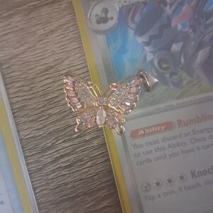 Gold and Pink Butterfly Pendant